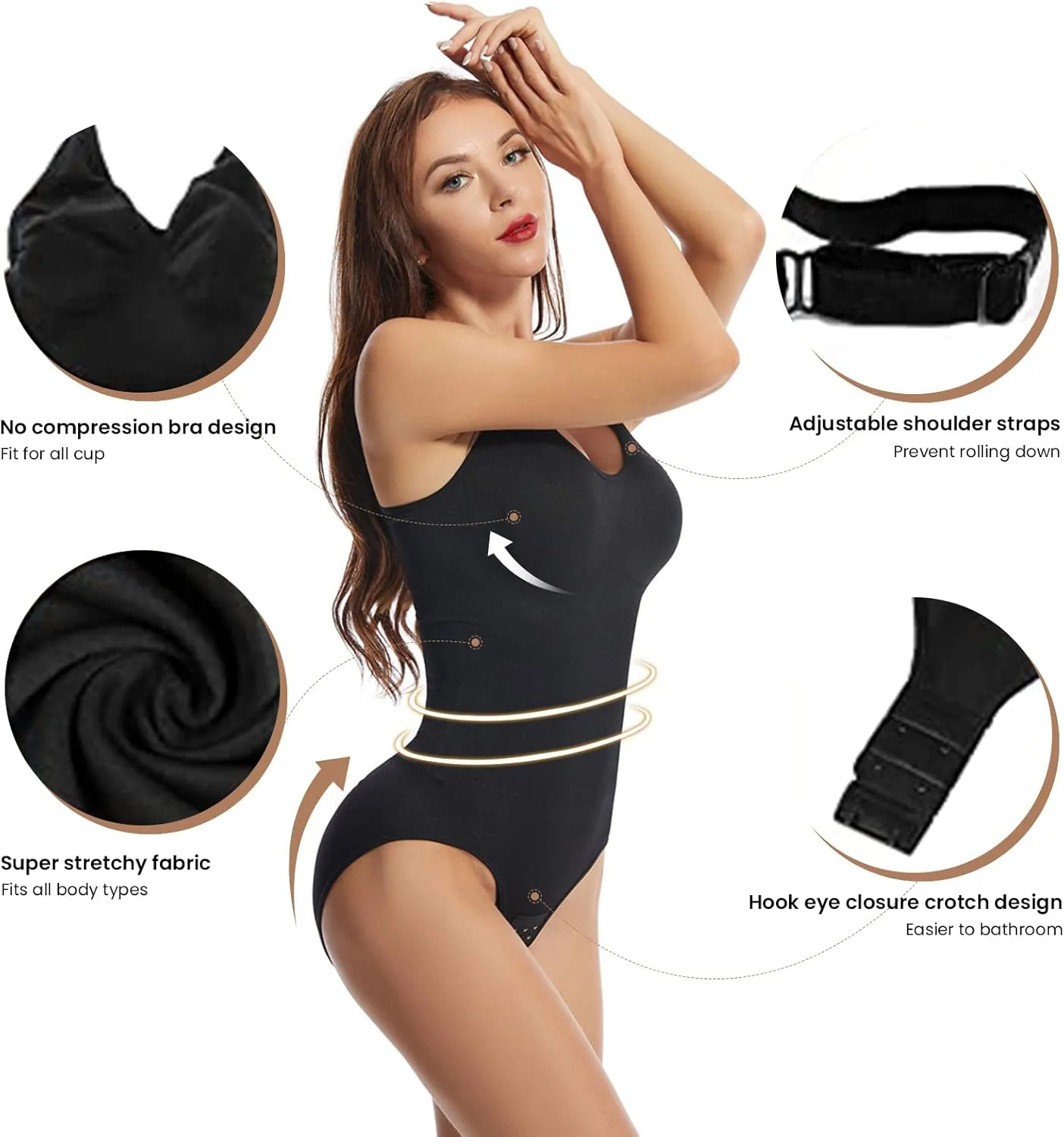 2 Pack Bodysuit for Women - Seamless Tummy Control Shapewear Sculpting Thong Sleeveless Women Body Shaper