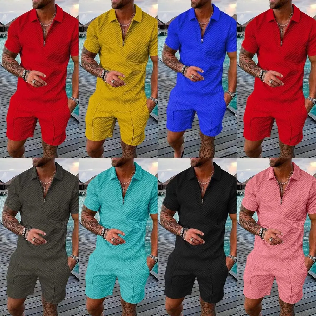 2 Piece Outfits for Men Polo Shirt and Shorts Set Summer Casual Short Sleeve Tracksuit Set Athletic Sweatsuit