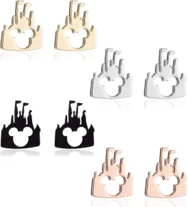 4 Pairs Stainless Steel Tiny Mouse Stud Earrings for Women hypoallergenic earring Cute Animal Mouse Silhouette Button Stud Post Earrings Birthday Gifts