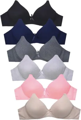 6 Pieces No Wire Full Cup Plain/Lace Light Padded Wire Free Bra A/B/C/D/DD