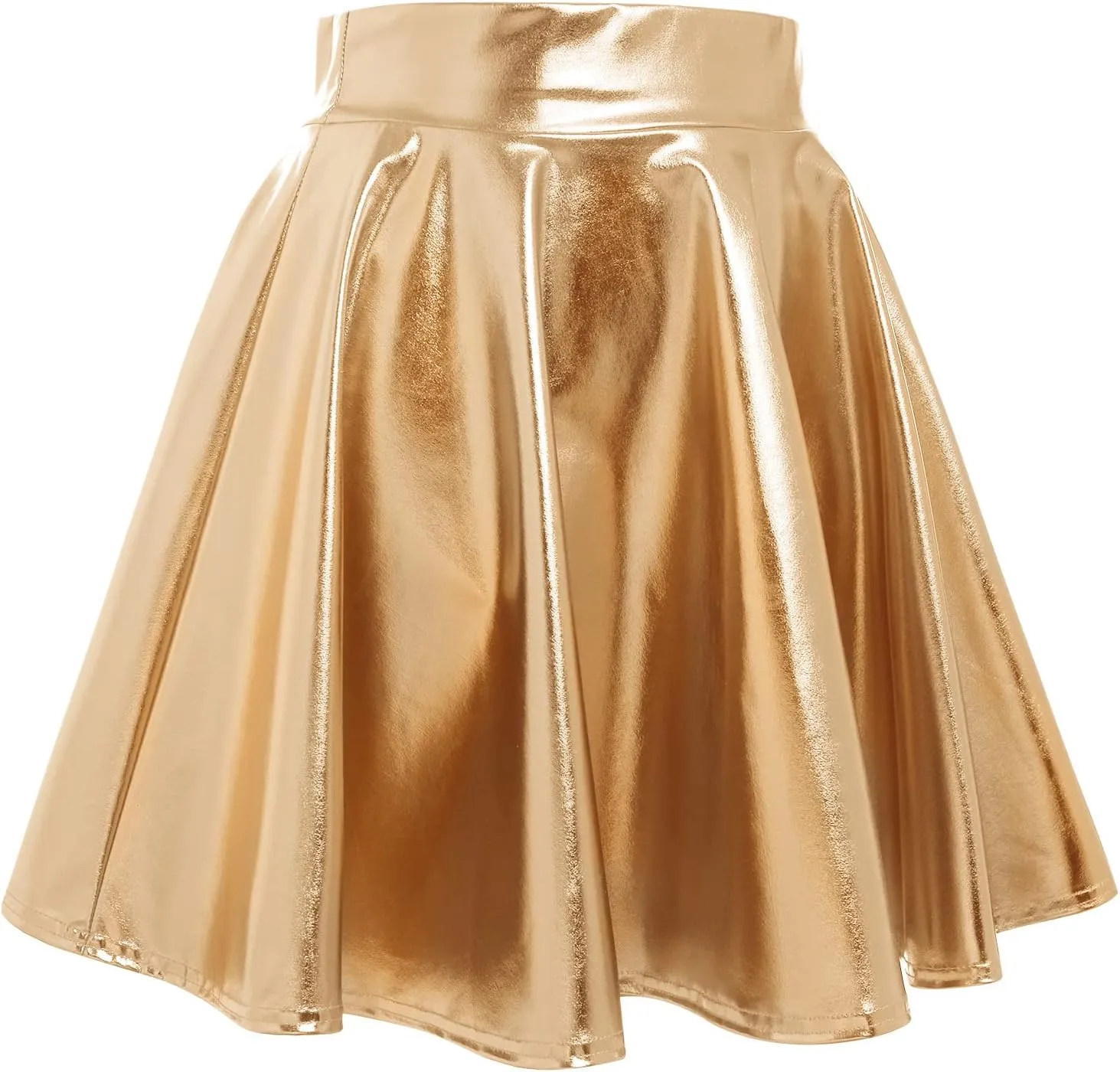 ABAFIP Women's Shiny Pleated Mini Skirt High Waisted Flared A-Line Short Rave Skater Skirts