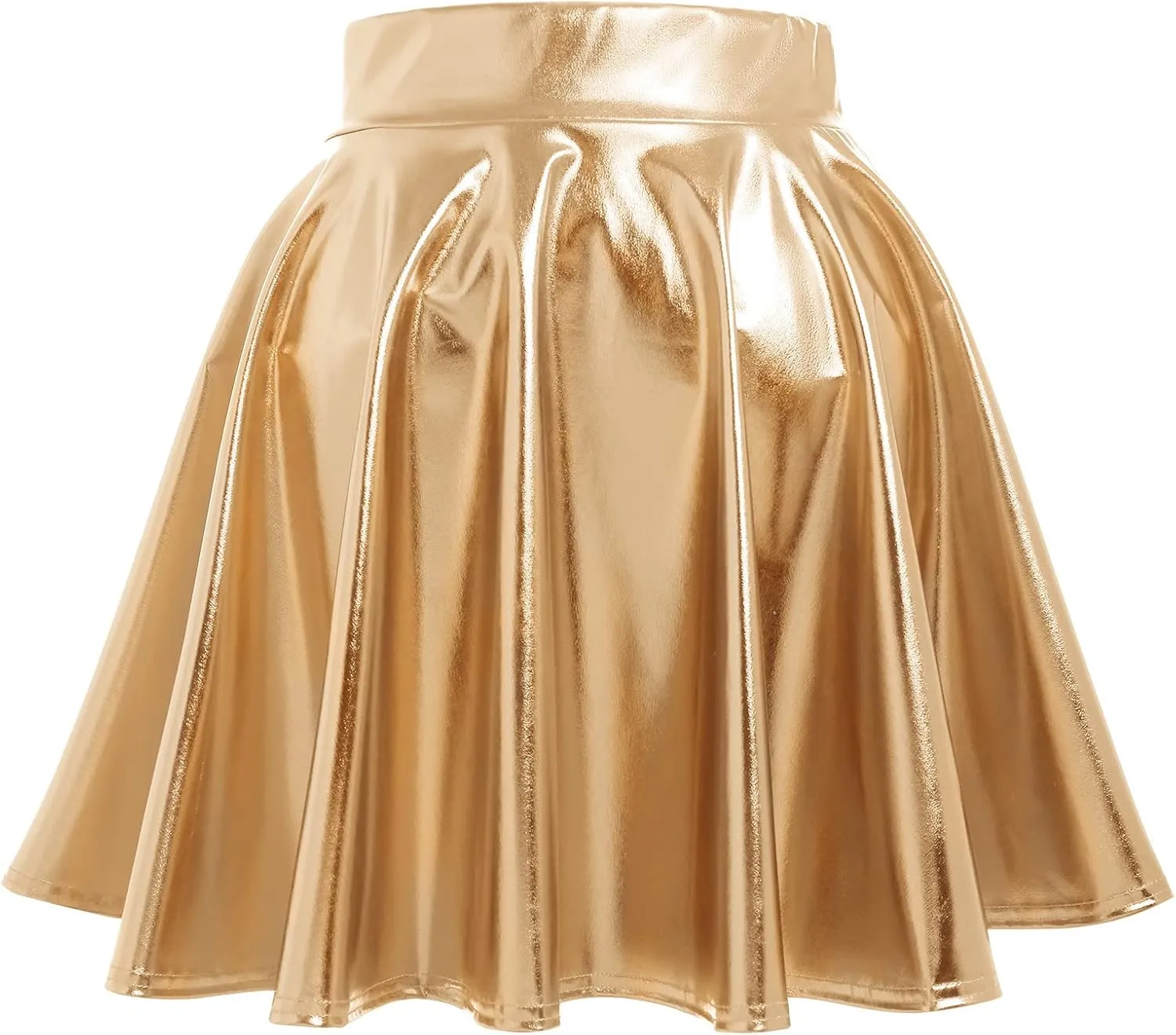 ABAFIP Women's Shiny Pleated Mini Skirt High Waisted Flared A-Line Short Rave Skater Skirts