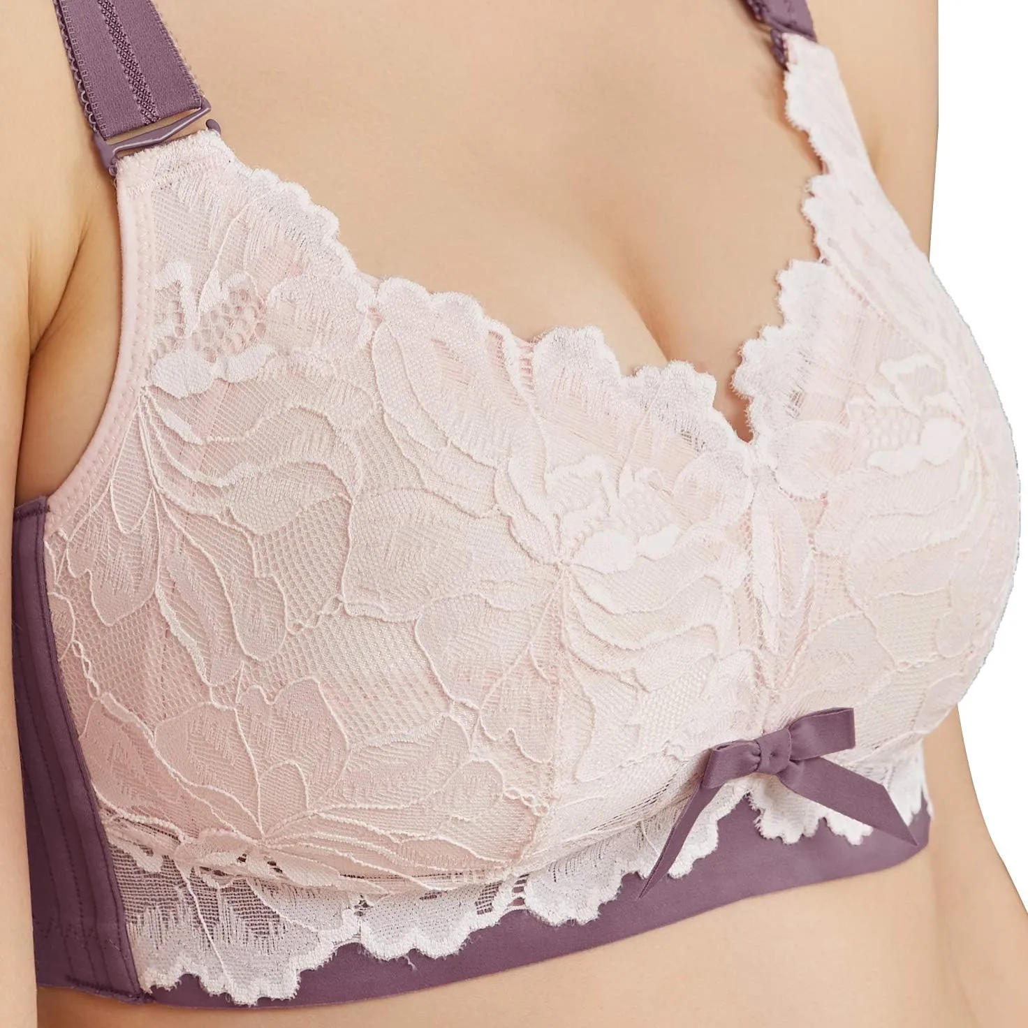 AILIVIN 32-42(B-DDD) Lightly Latex Lined Cup Wirefree Unpadded Full Coverage Plus Size Minimizer Bra