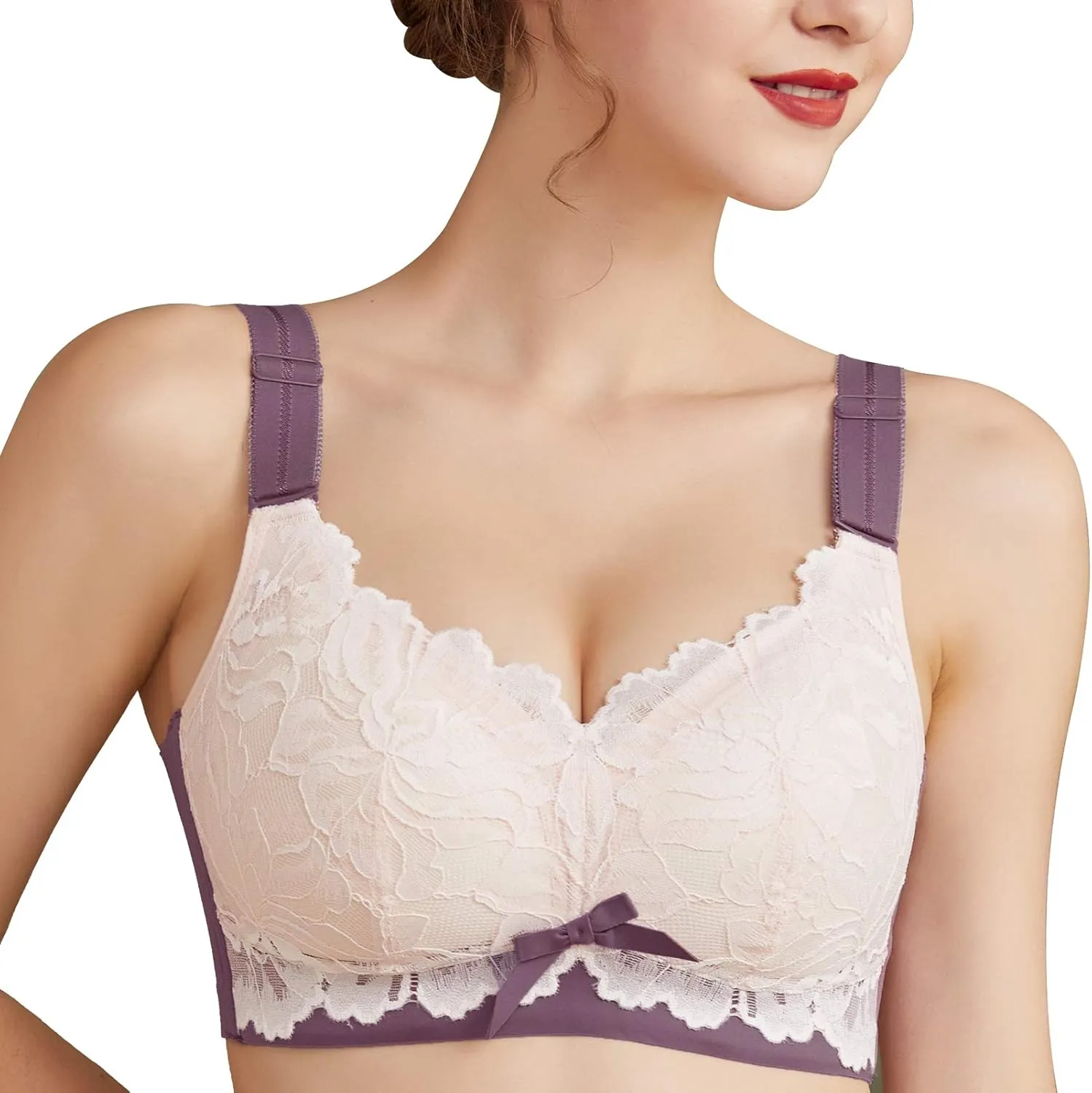 AILIVIN 32-42(B-DDD) Lightly Latex Lined Cup Wirefree Unpadded Full Coverage Plus Size Minimizer Bra