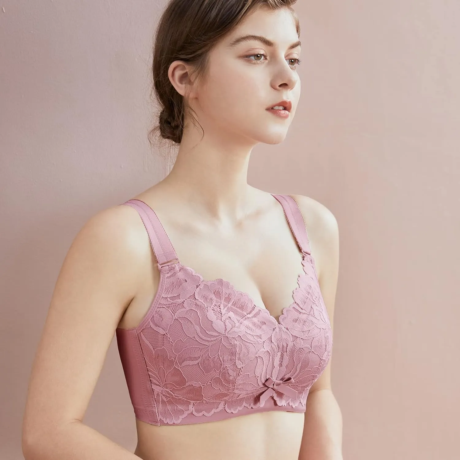 AILIVIN 32-42(B-DDD) Lightly Latex Lined Cup Wirefree Unpadded Full Coverage Plus Size Minimizer Bra