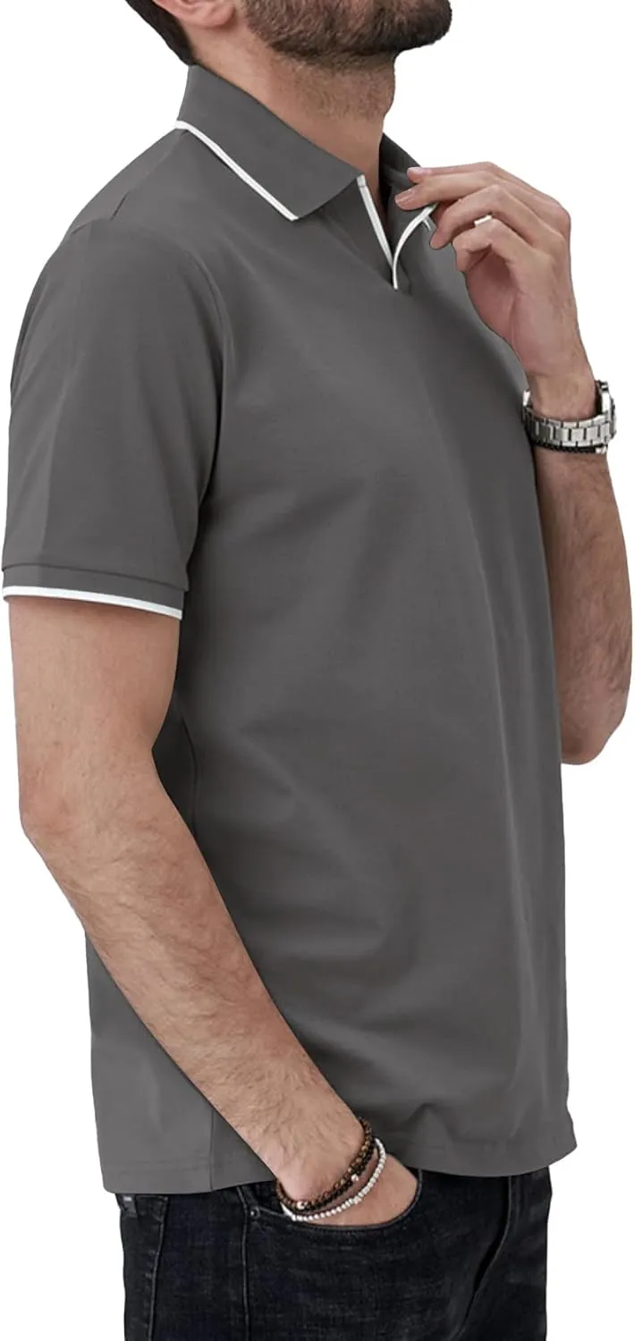 Aiyino Men's Muscle V Neck Polo Shirts Slim Fit Short Sleeve Cotton Golf T-Shirts Ribbed Knit Soft Tees