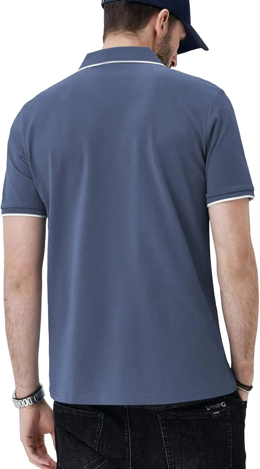 Aiyino Men's Muscle V Neck Polo Shirts Slim Fit Short Sleeve Cotton Golf T-Shirts Ribbed Knit Soft Tees