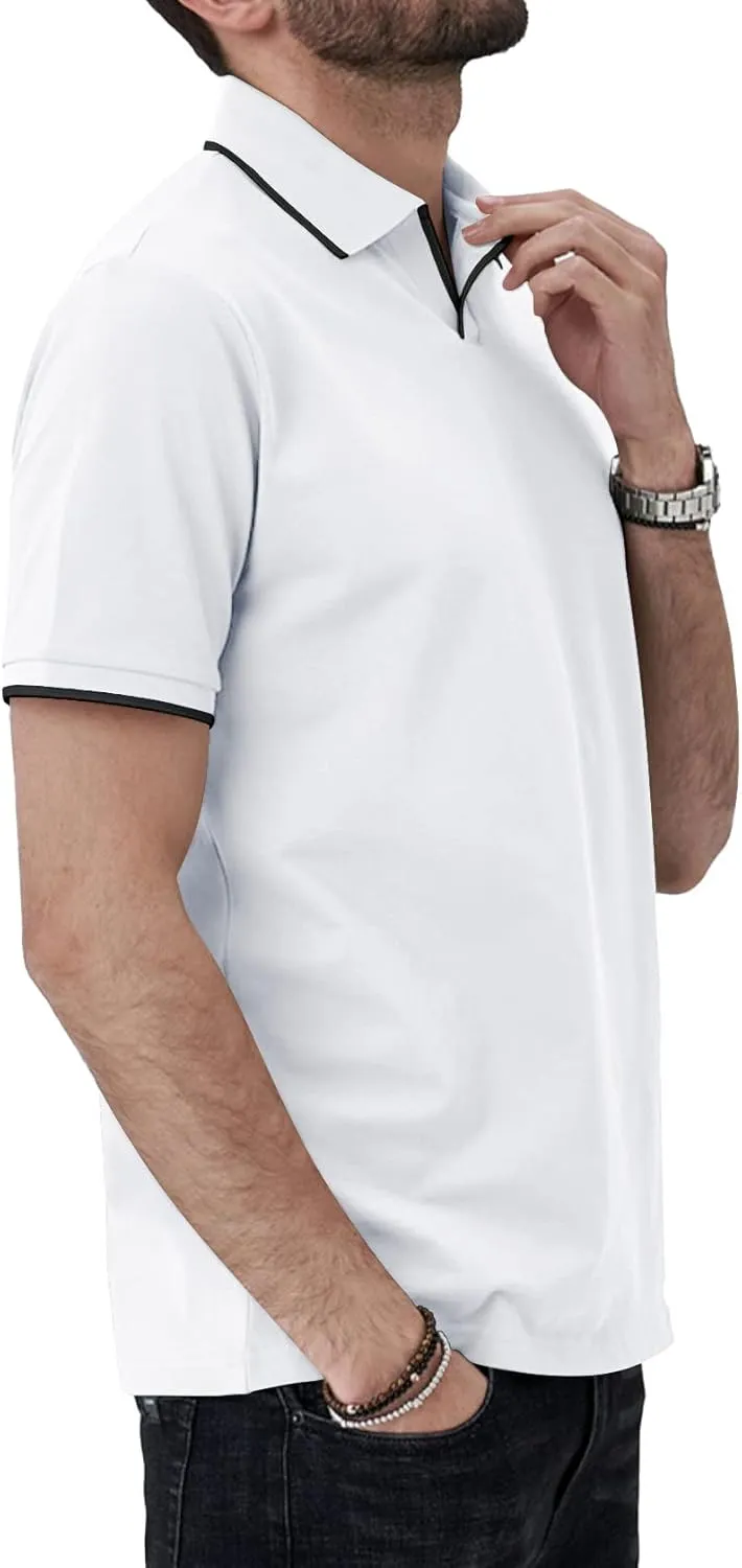 Aiyino Men's Muscle V Neck Polo Shirts Slim Fit Short Sleeve Cotton Golf T-Shirts Ribbed Knit Soft Tees