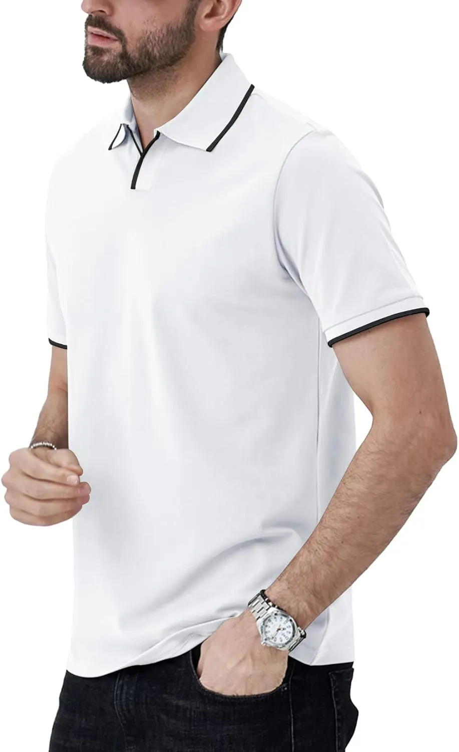 Aiyino Men's Muscle V Neck Polo Shirts Slim Fit Short Sleeve Cotton Golf T-Shirts Ribbed Knit Soft Tees
