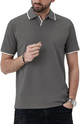 Aiyino Men's Muscle V Neck Polo Shirts Slim Fit Short Sleeve Cotton Golf T-Shirts Ribbed Knit Soft Tees