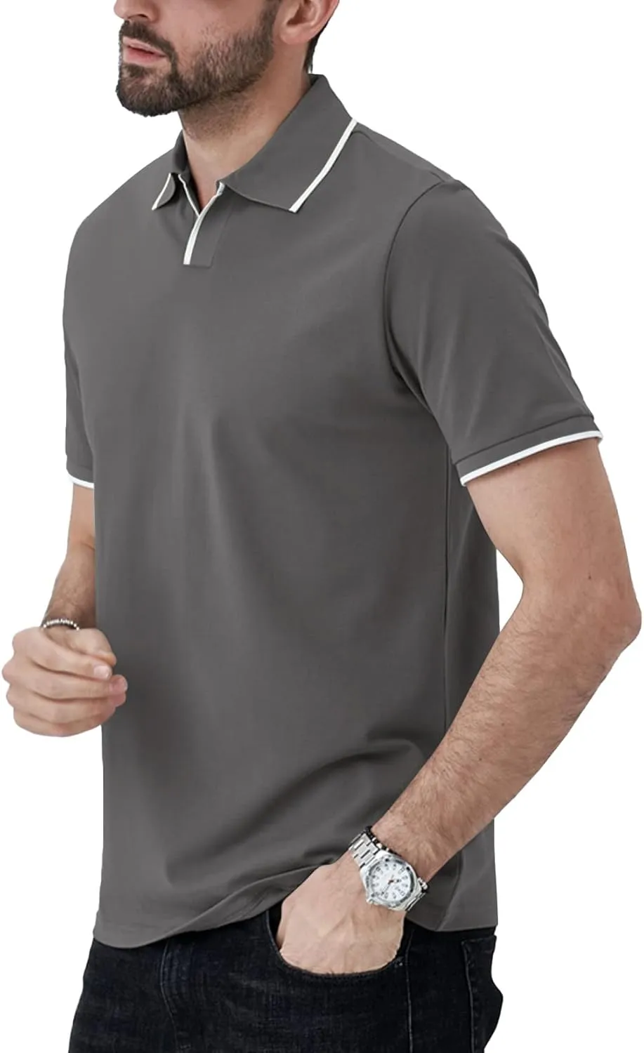 Aiyino Men's Muscle V Neck Polo Shirts Slim Fit Short Sleeve Cotton Golf T-Shirts Ribbed Knit Soft Tees