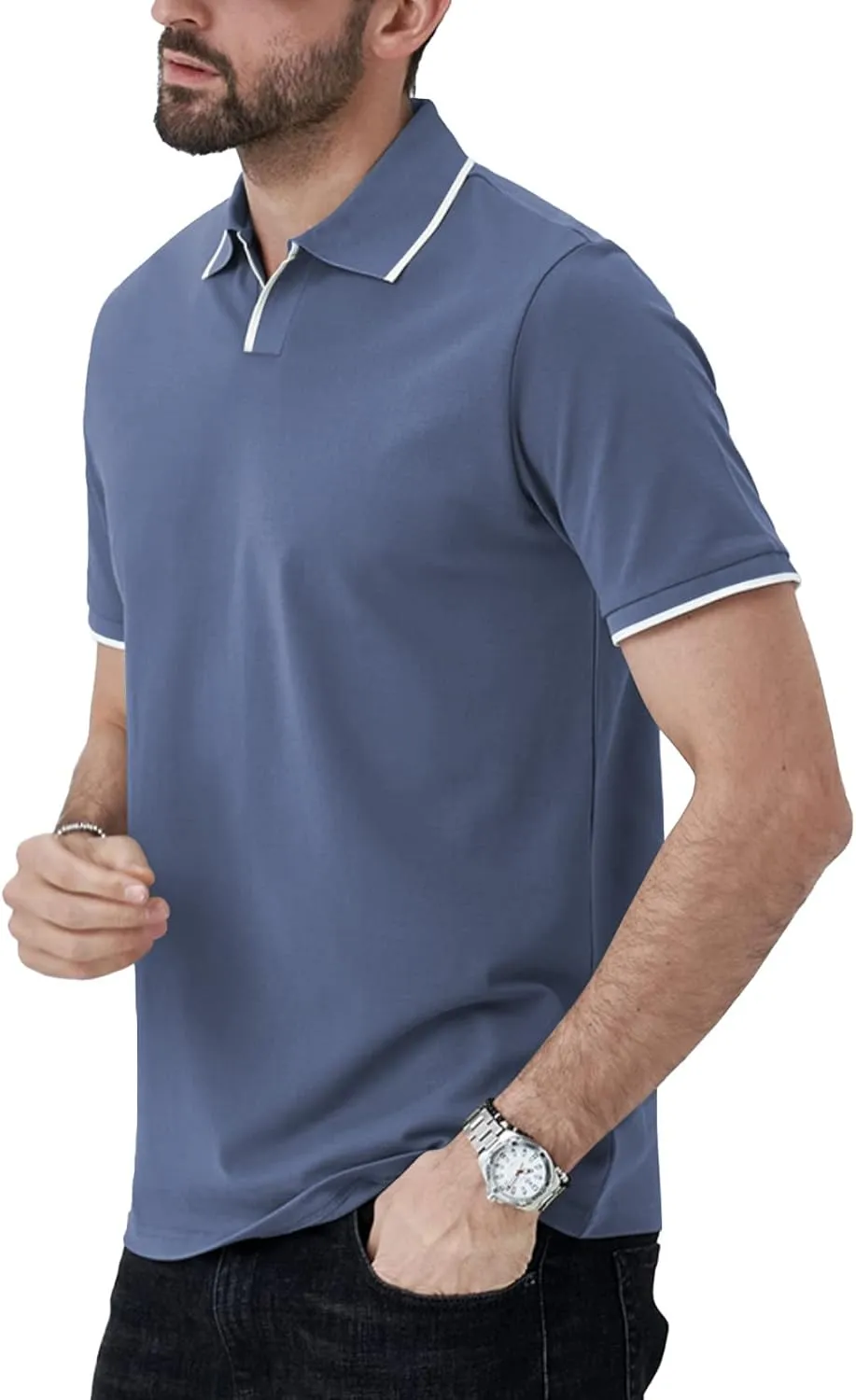 Aiyino Men's Muscle V Neck Polo Shirts Slim Fit Short Sleeve Cotton Golf T-Shirts Ribbed Knit Soft Tees
