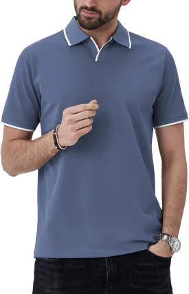 Aiyino Men's Muscle V Neck Polo Shirts Slim Fit Short Sleeve Cotton Golf T-Shirts Ribbed Knit Soft Tees