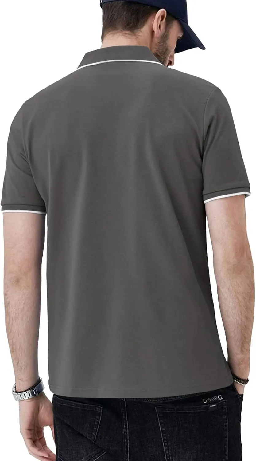Aiyino Men's Muscle V Neck Polo Shirts Slim Fit Short Sleeve Cotton Golf T-Shirts Ribbed Knit Soft Tees