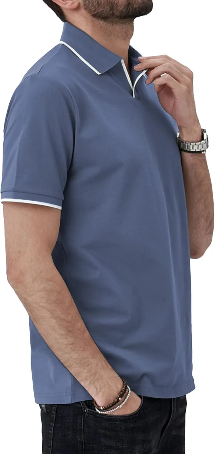Aiyino Men's Muscle V Neck Polo Shirts Slim Fit Short Sleeve Cotton Golf T-Shirts Ribbed Knit Soft Tees
