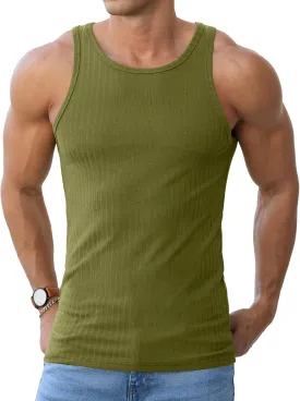 Askdeer Men's Ribbed Tank Top Casual Workout Sleeveless Shirts Soft Gym Muscle Bodybuilding Tee