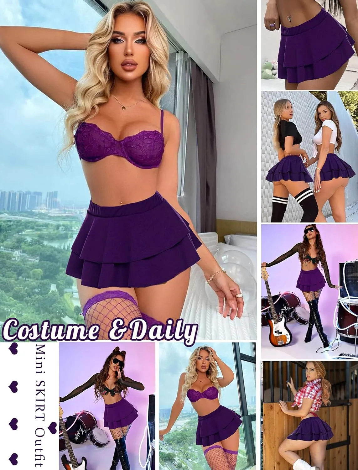 Avidlove Womens Pleated Mini Skirt Solid Ruffle Lingerie Skirts Layered Y2K Plaid Outfit for Schoolgirl Role Play XS-4XL