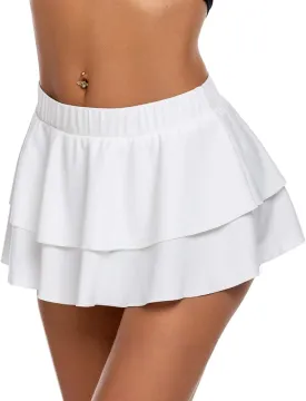 Avidlove Womens Pleated Mini Skirt Solid Ruffle Lingerie Skirts Layered Y2K Plaid Outfit for Schoolgirl Role Play XS-4XL