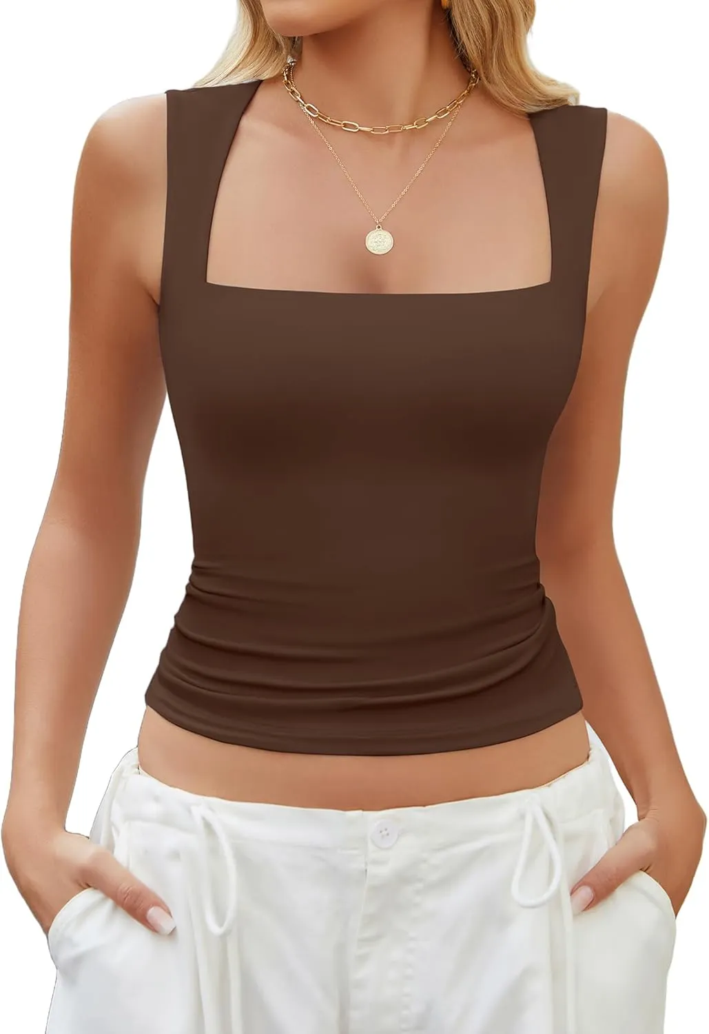 Avidlove Women's Square Neck Tank Top Sleeveless Double Lined Basic Crop Tops Going Out Shirt Slim Fit Summer
