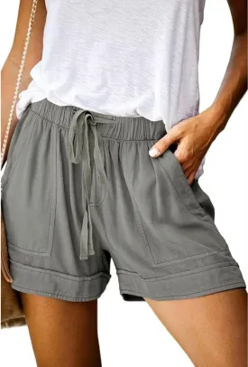 Basoteeuo Womens Shorts Summer Comfy Cotton Elastic Waist Drawstring Casual Shorts with Pockets