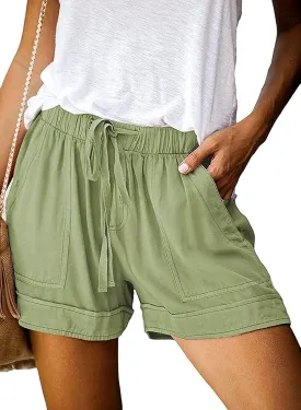 Basoteeuo Womens Shorts Summer Comfy Cotton Elastic Waist Drawstring Casual Shorts with Pockets