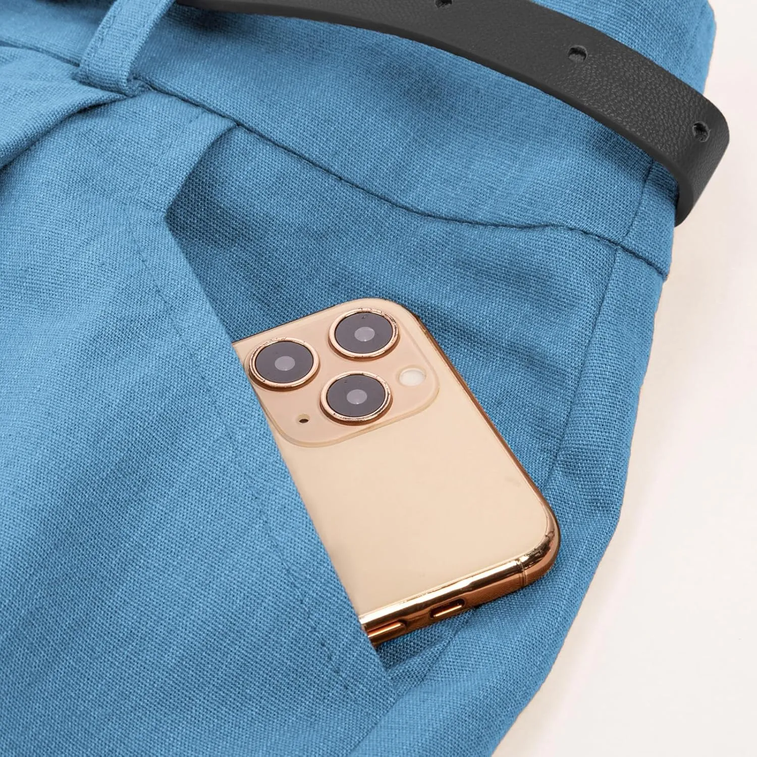 Belle Poque Women Bermuda Shorts Elastic Waist Wide Leg Shorts with Pockets & Belts