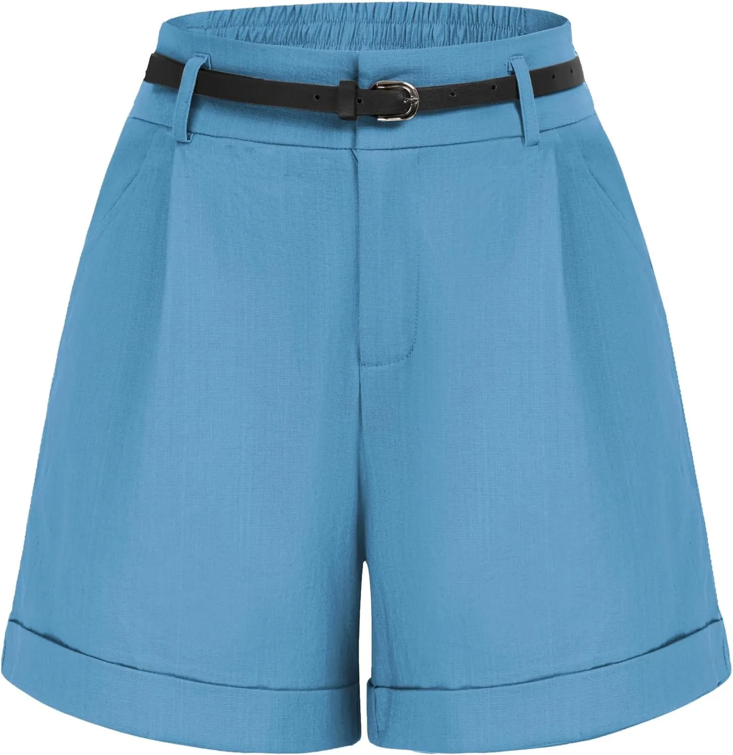 Belle Poque Women Bermuda Shorts Elastic Waist Wide Leg Shorts with Pockets & Belts