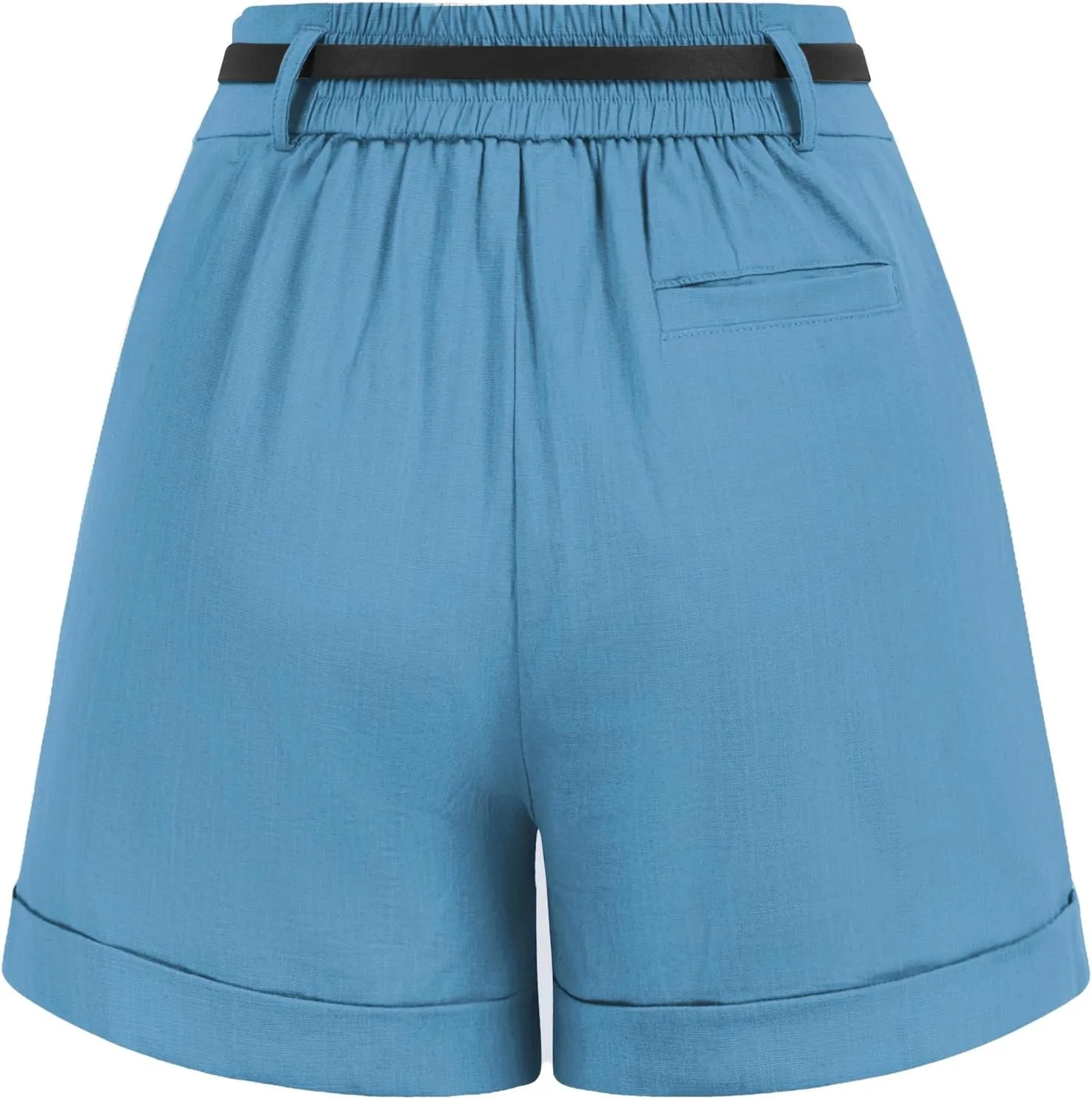 Belle Poque Women Bermuda Shorts Elastic Waist Wide Leg Shorts with Pockets & Belts