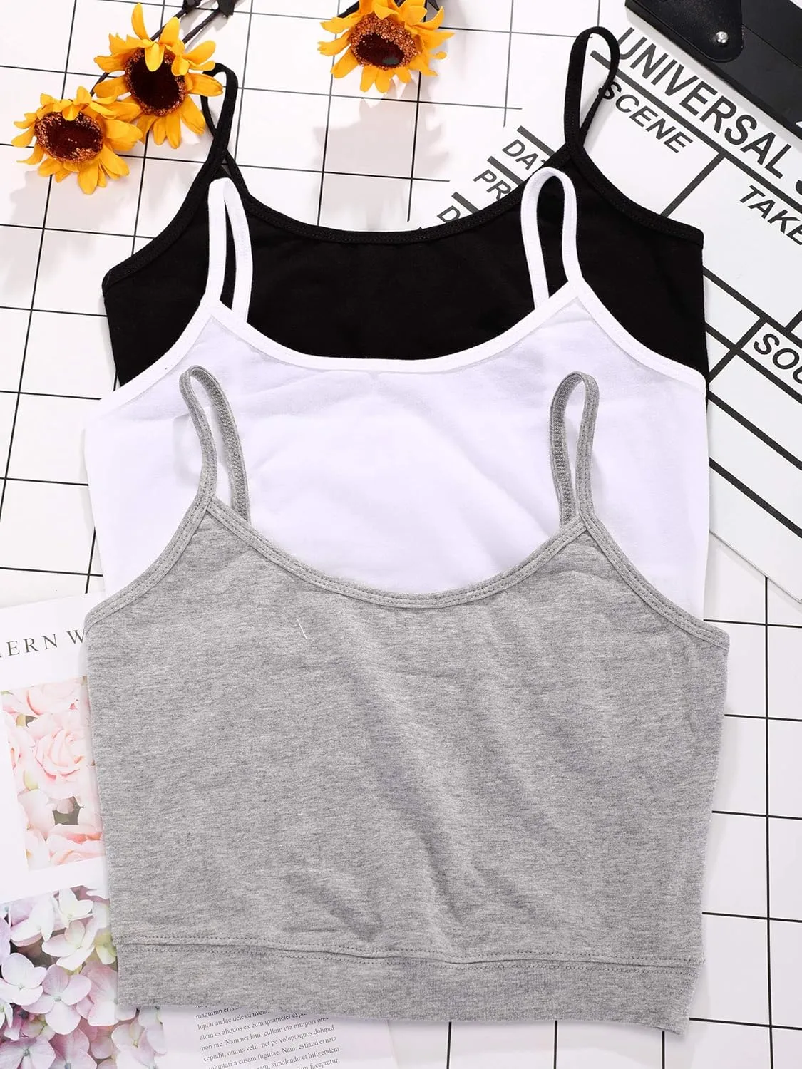 Boao 3 Pcs Crop Camisole Top Spaghetti Strap Tank Sleeveless Crop Tank Top for Women Sports