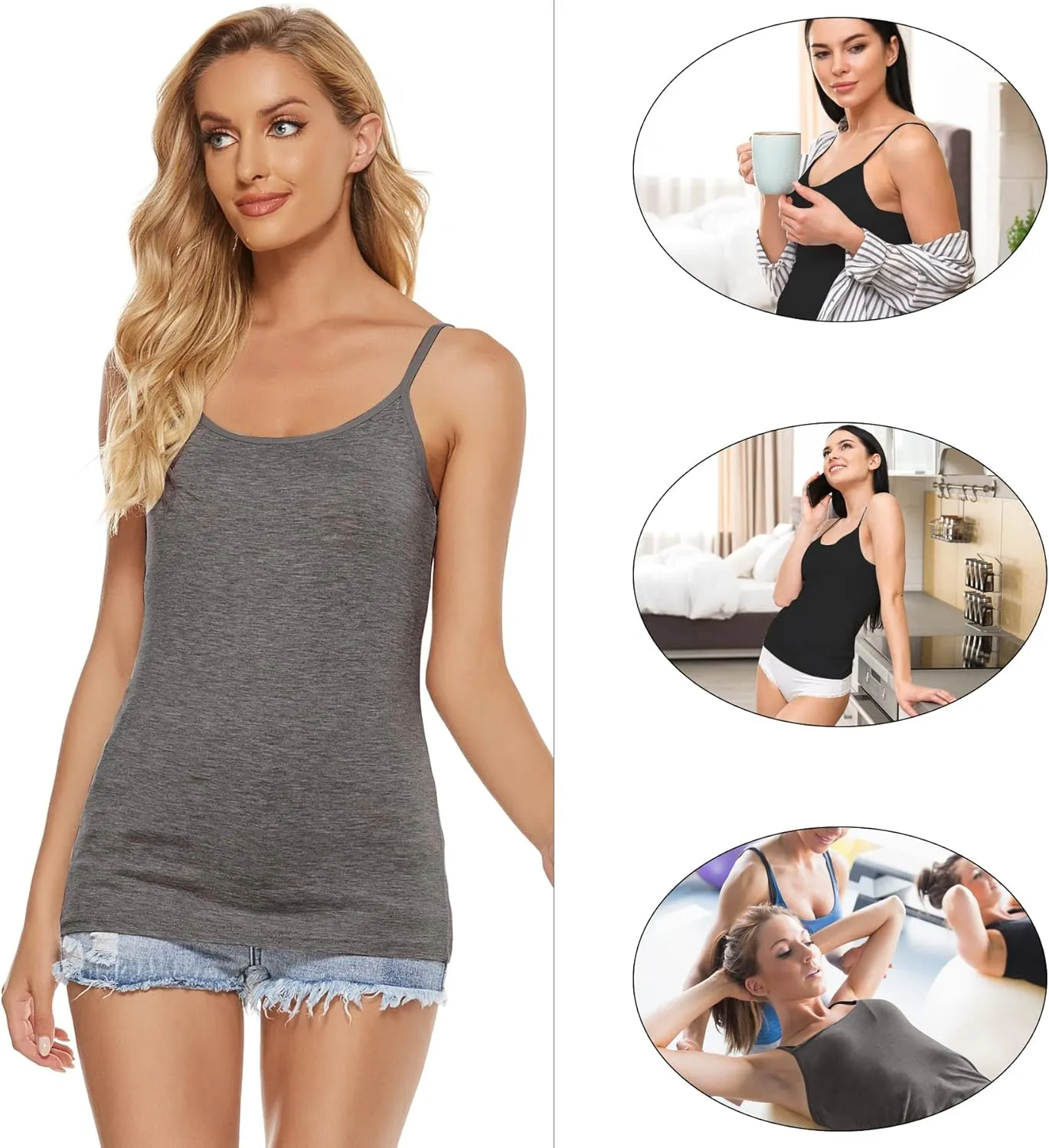 BQTQ 5 Pcs Women's Camisole Tank Top Undershirt Spaghetti Strap Basic Camisoles