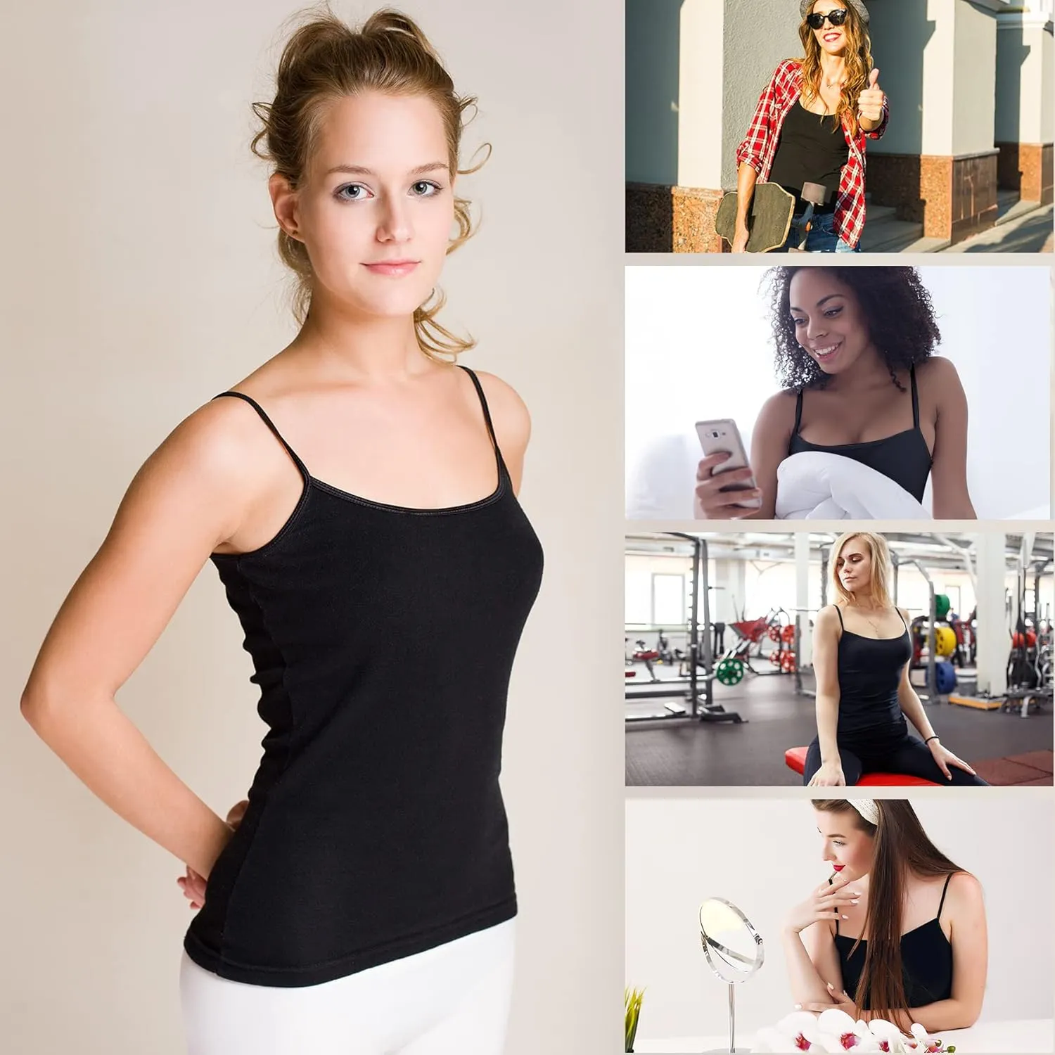 BQTQ 5 Pcs Women's Camisole Tank Top Undershirt Spaghetti Strap Basic Camisoles