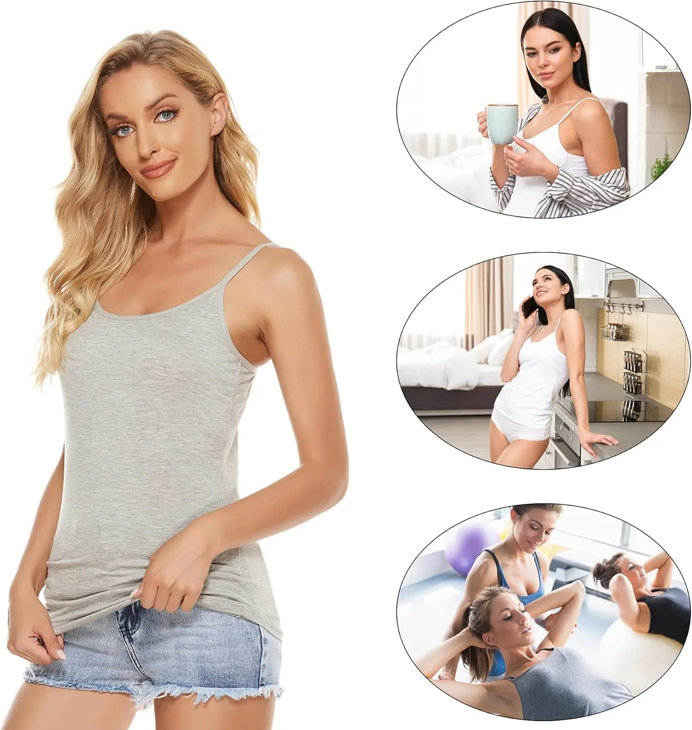 BQTQ 5 Pcs Women's Camisole Tank Top Undershirt Spaghetti Strap Basic Camisoles