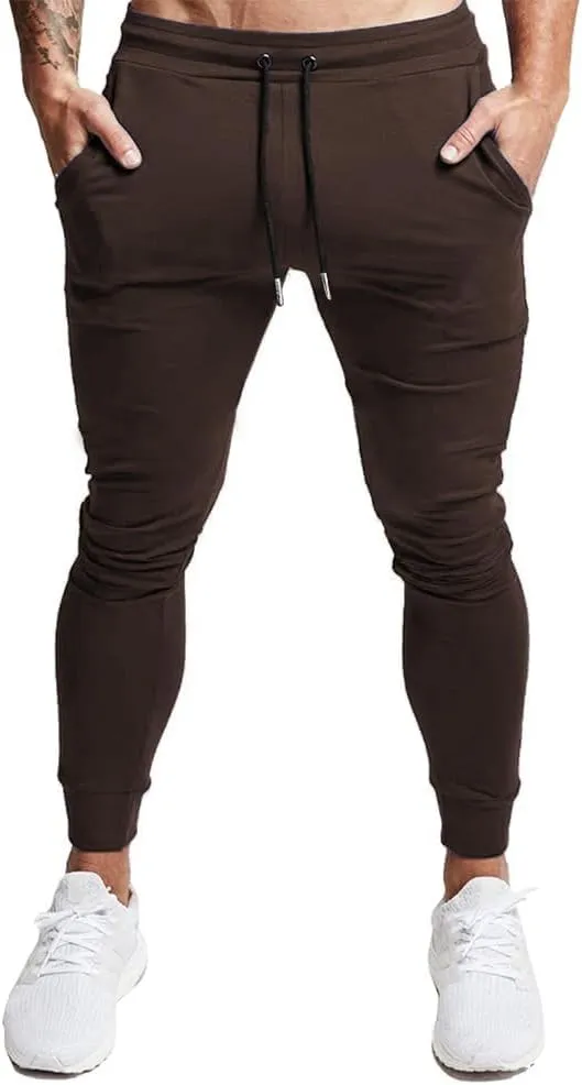 BUXKR Men's Slim Joggers Workout Pants for Gym Running and Bodybuilding Athletic Bottom Sweatpants with Deep Pockets