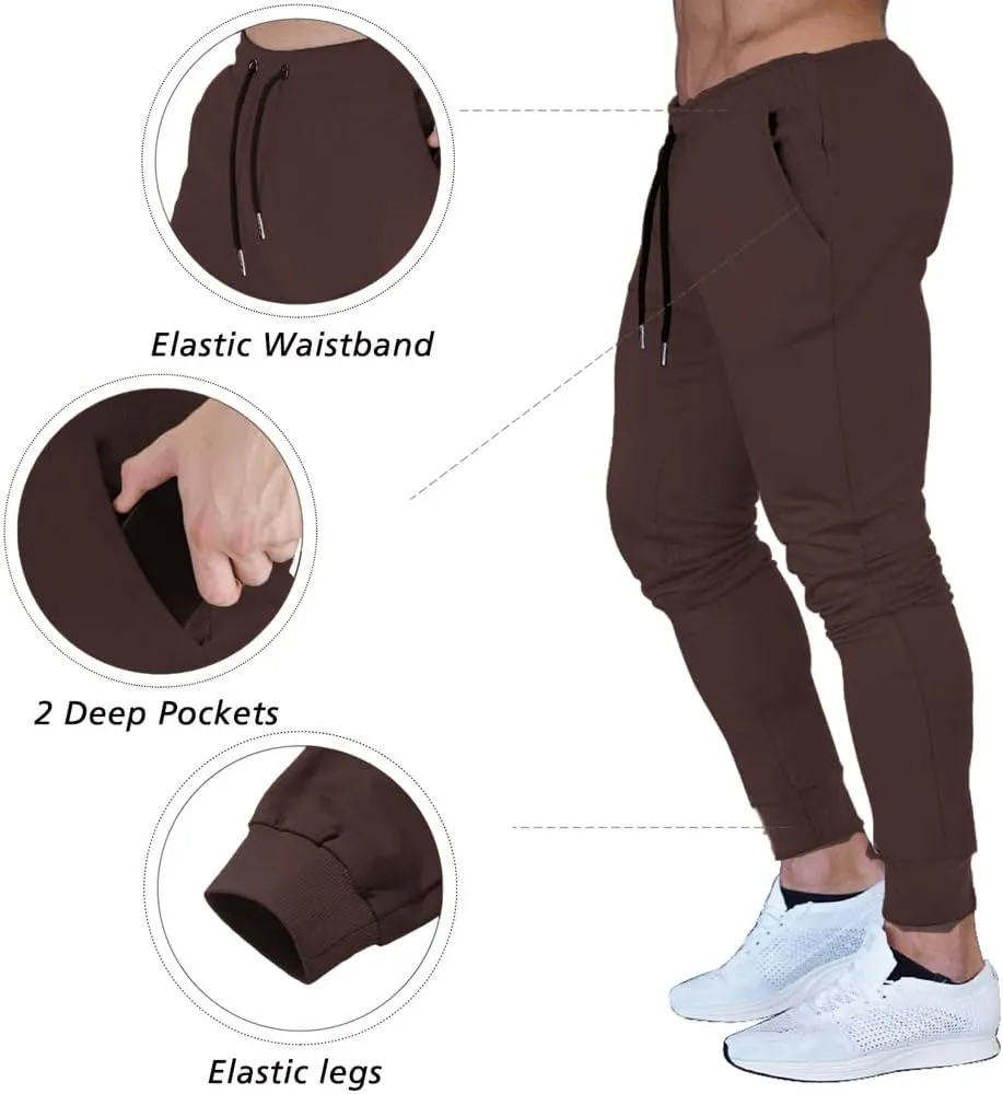 BUXKR Men's Slim Joggers Workout Pants for Gym Running and Bodybuilding Athletic Bottom Sweatpants with Deep Pockets