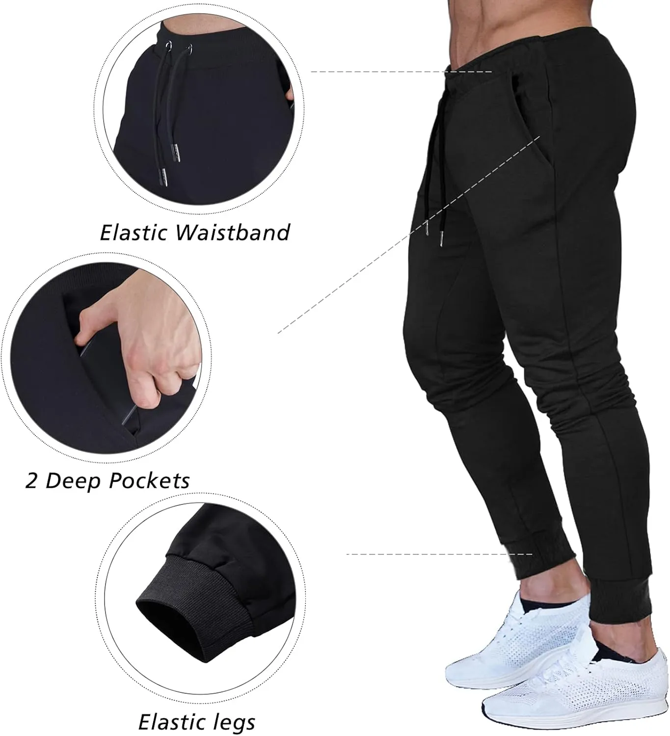 BUXKR Men's Slim Joggers Workout Pants for Gym Running and Bodybuilding Athletic Bottom Sweatpants with Deep Pockets