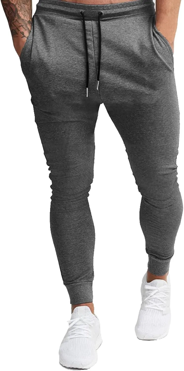 BUXKR Men's Slim Joggers Workout Pants for Gym Running and Bodybuilding Athletic Bottom Sweatpants with Deep Pockets