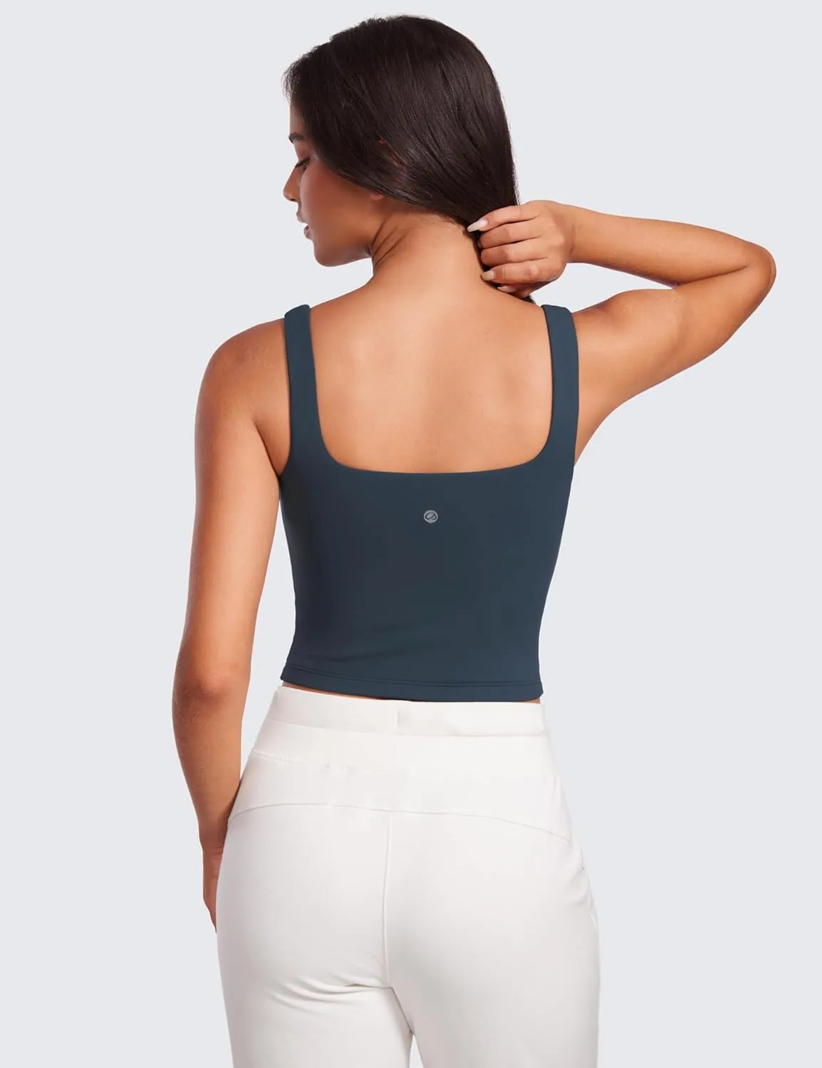 CRZ YOGA Womens Butterluxe Double Lined Square Neck Tight Tank Tops Sleeveless Workout Cropped Casual Yoga Fitted Shirts