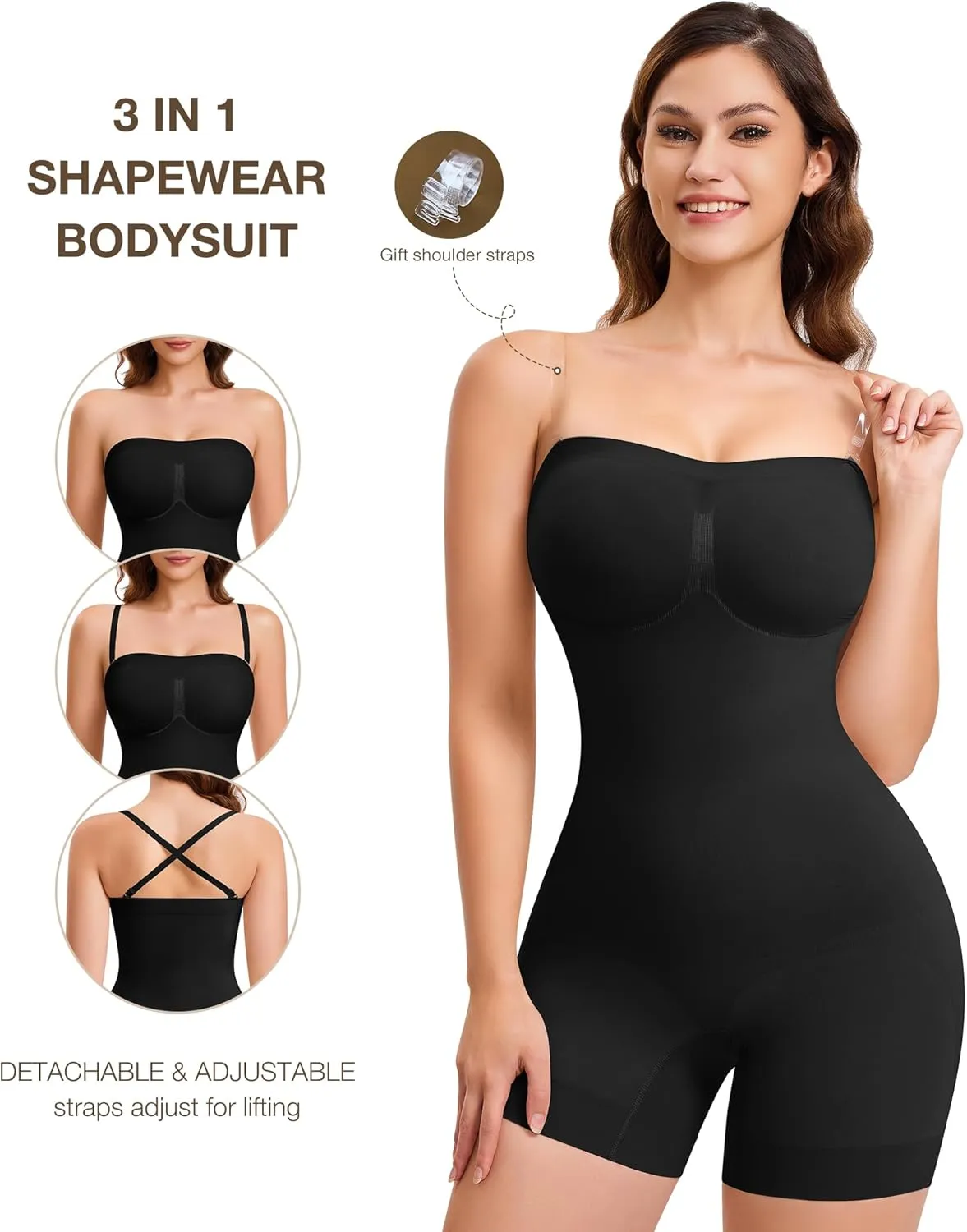 CtriLady Strapless Shapewear Bodysuit for Women Tummy Control Shapewear Seamless Full Body Shaper with Removable Straps