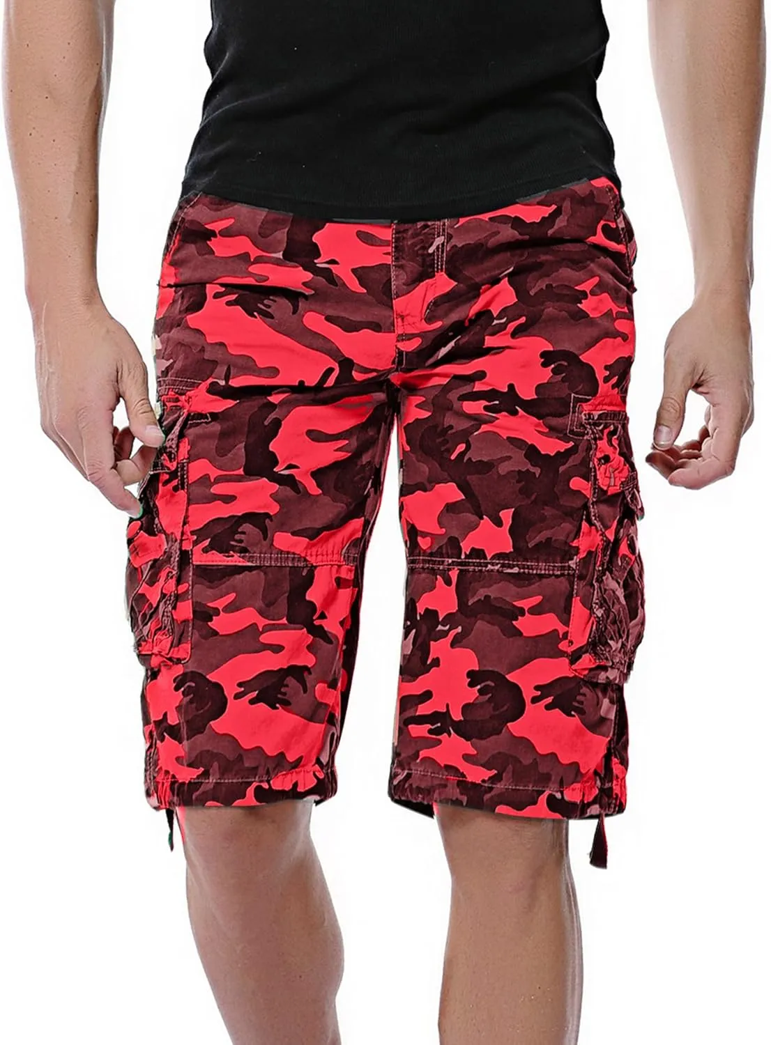 DONGD Mens Camo Cargo Shorts Relaxed Fit Outdoor Cotton Twill Cargo Shorts