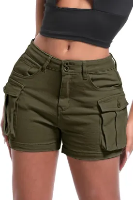 ELLEVEN Women's High-Stretch Cargo Shorts, Y2K Mini, High Waisted, Slim-Fitted Jean Shorts with Pockets