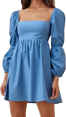 EXLURA Womens 2025 Square Neck Dress Long Puff Sleeve A-Line Casual Short Mini Dresses