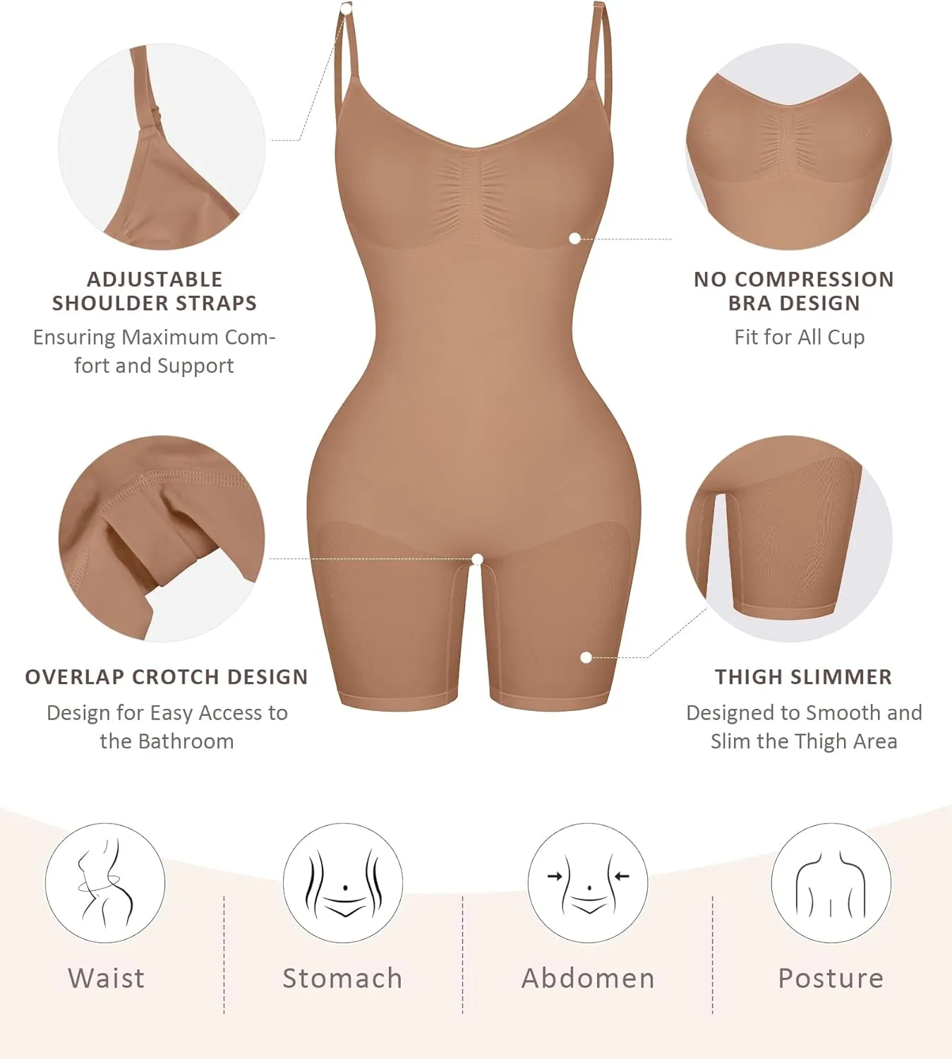 FeelinGirl Shapewear Bodysuit Tummy Control Seamless Sculpting Butt Lifter Body Shaper for Women