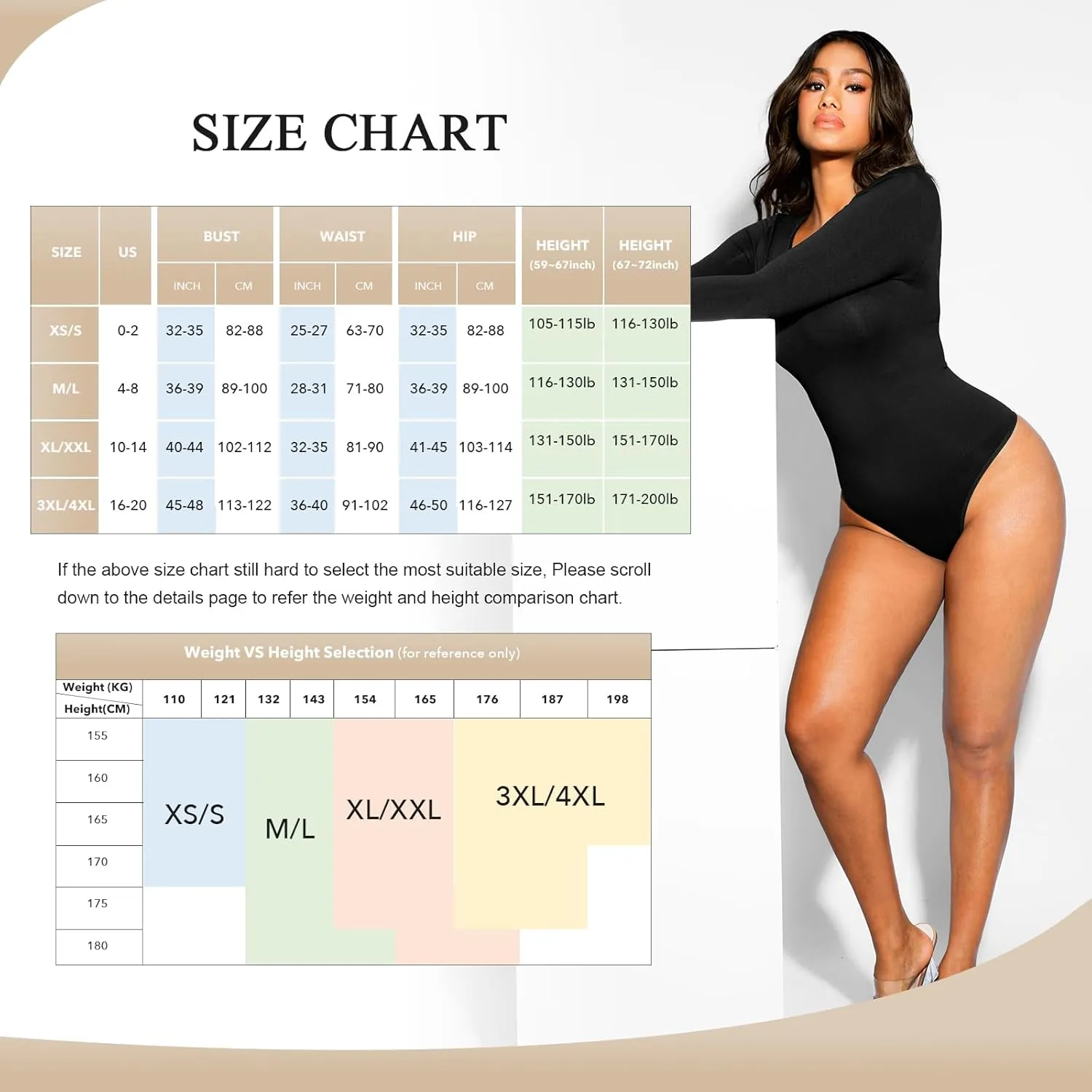 FeelinGirl Tummy Control Bodysuit for Women Long Sleeve Shapewear Thong Body Suit
