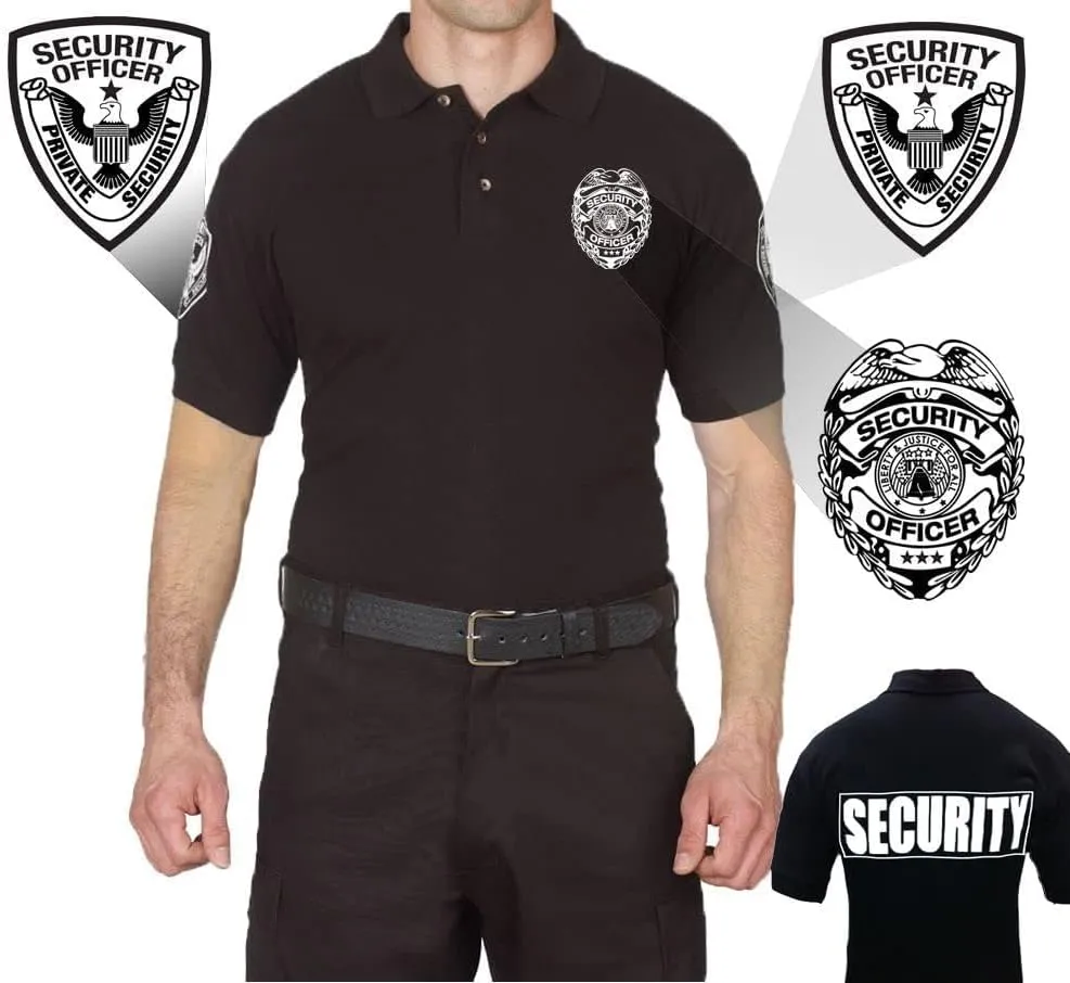 First Class Black Poly Cotton Security Polo Shirts