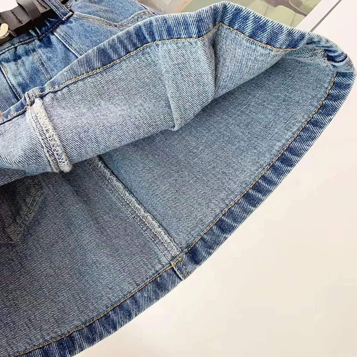 Girls Denim Skirt Casual Mini Stretch Waist Pleated Ruffle Short Jean A-line Skirts for Kids 4-13 Years