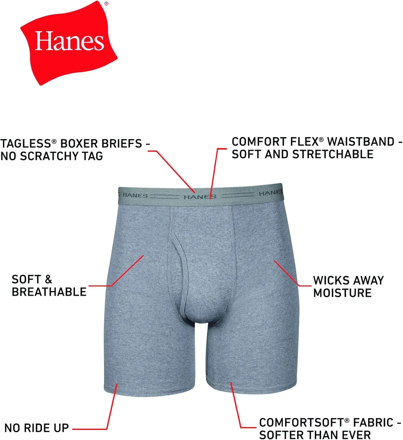 Hanes Men's Boxer Briefs, Cool Dri Moisture-Wicking Underwear, Cotton No-Ride-up for Men, Multi-Packs