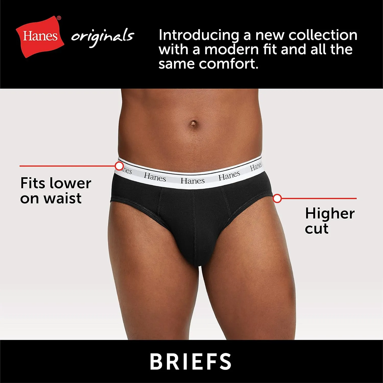 Hanes Originals Stretch Cotton Briefs Pack, Moisture-Wicking Underwear for Men, 3-Pack