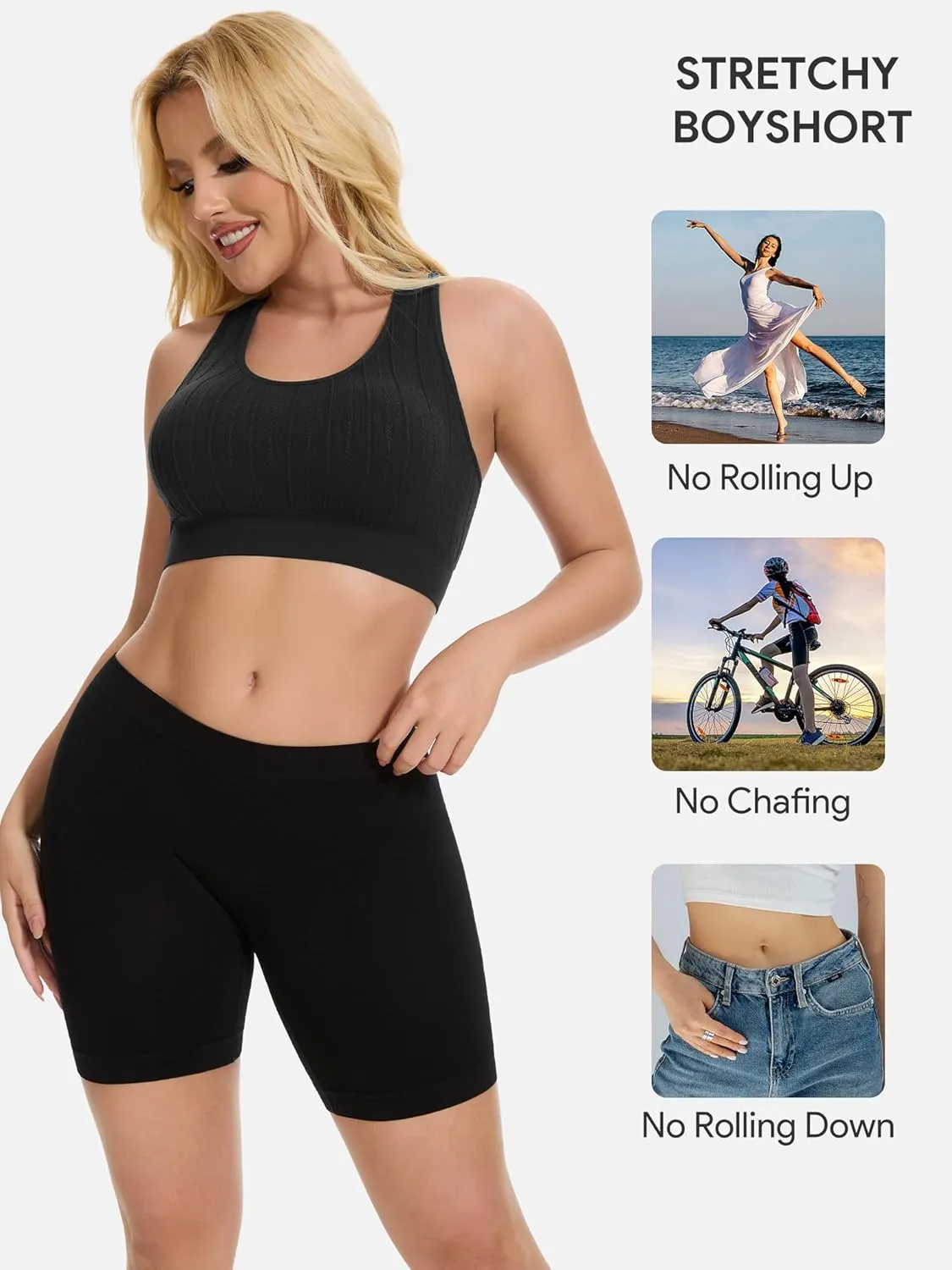 HBselect Cotton Boxer Shorts Underwear Boy Shorts Panties Anti Chafing Yoga Bike Shorts 4 Pack (Regular & Plus Size)
