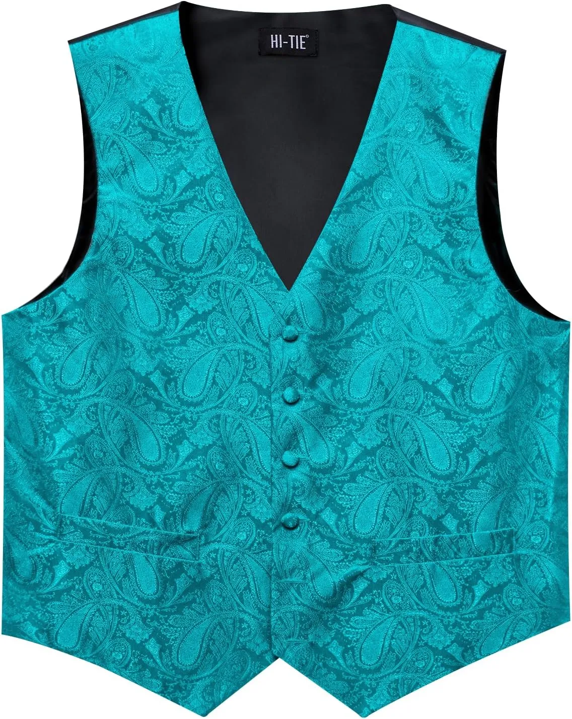 Hi-Tie Men's Suit Vest and Tie Set Formal Waistcoat V-Neck Paisley Vest and Tie Pocket Square Cufflinks Set for Wedding