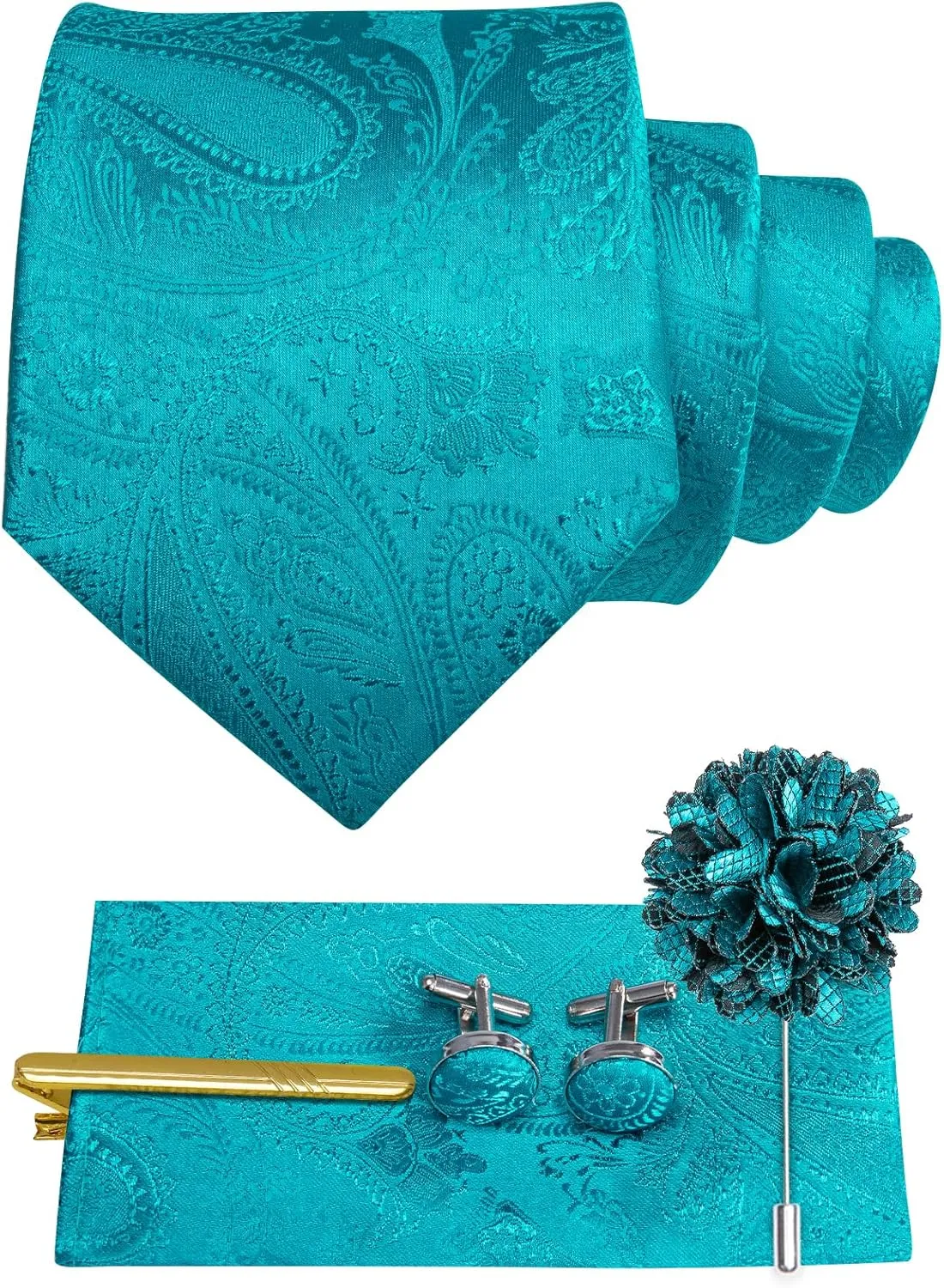 Hi-Tie Men's Suit Vest and Tie Set Formal Waistcoat V-Neck Paisley Vest and Tie Pocket Square Cufflinks Set for Wedding